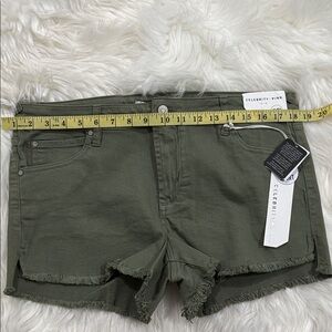 Celebrity Pink Olive Green Frayed Hem Denim Shorts